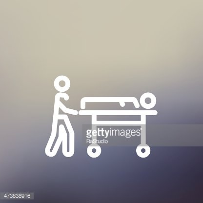 416x416 Man Pushing The Stretcher With Sick Person Thin Line Icon Premium