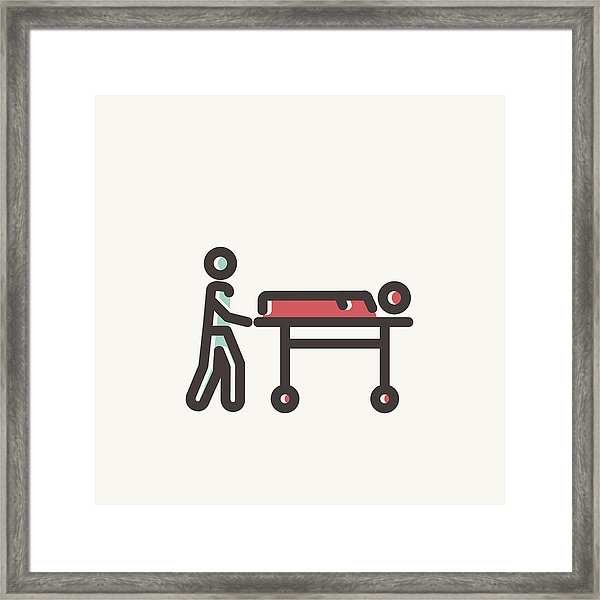 600x600 Man Pushing The Stretcher With Sick Person Thin Line Icon Framed