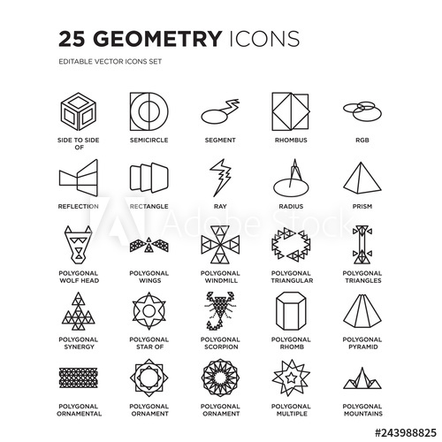 500x500 Set Of Geometry Linear Icons Such As Side To Side A Cube
