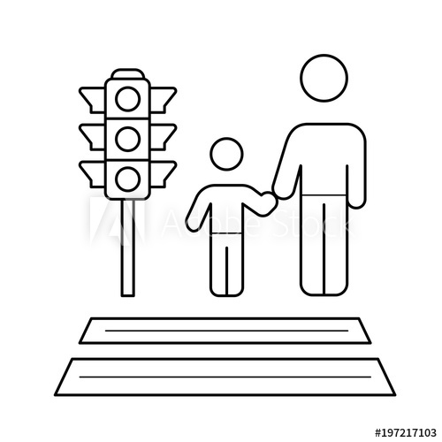 500x500 Parent And Child Crossing A Sidewalk Vector Line Icon Isolated