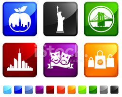 252x200 New York City Tourism Sightseeing Vector Icon Set Stickers Stock