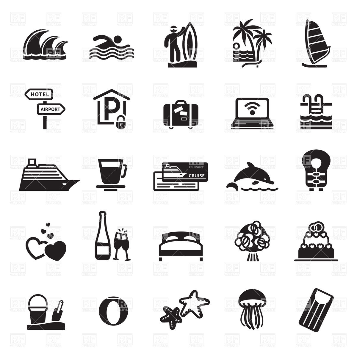 1200x1200 Cruise, Travel And Sightseeing Tour Icons Vector Image Of Travel