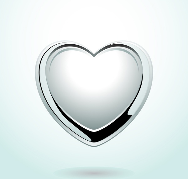 600x573 Heart Medal Icon Modern Shiny Silver Design Free Vector
