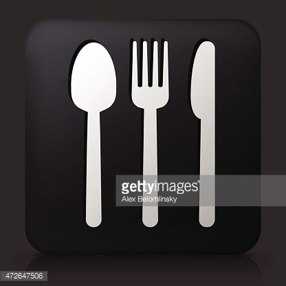 416x416 Black Square Button With Silverware Icon Stock Vectors
