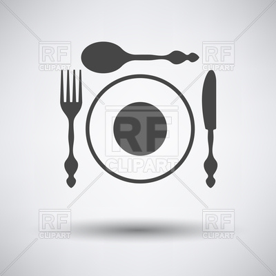 400x400 Silverware And Plate Icon On Gray Background With Round Shadow