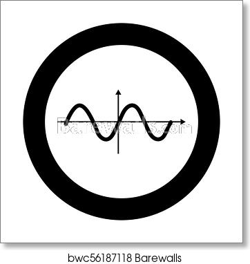 362x382 Sinewave Icon Black Color In Circle, Art Print Barewalls Posters