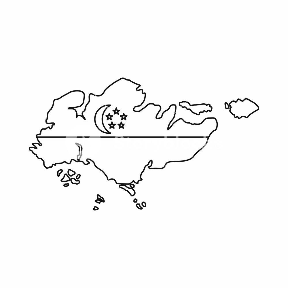 1000x1000 Map Of Singapore With Flag Icon In Outline Style Isolated On White