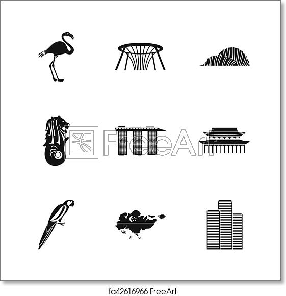 561x581 Free Art Print Of Holiday In Singapore Icons Set, Simple Style