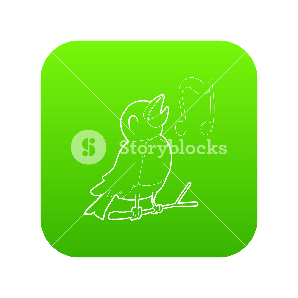 1000x1000 Bird Singing Icon Green Vector Isolated On White Background