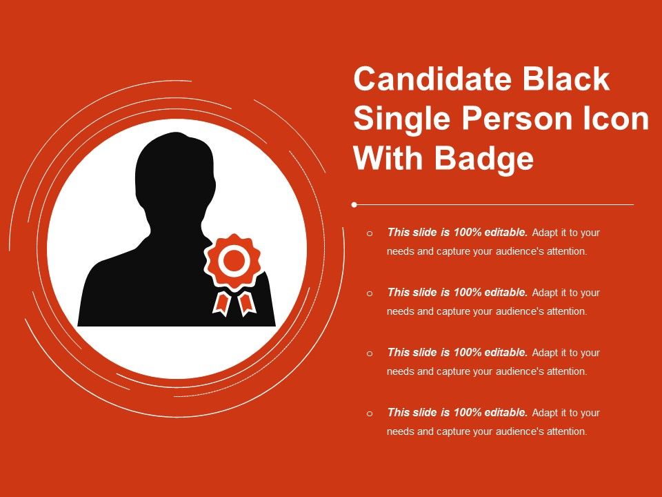 960x720 Candidate Black Single Person Icon With Badge Powerpoint Slide
