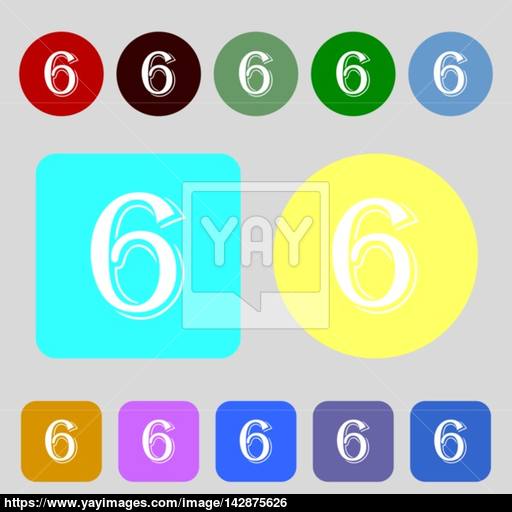 512x512 Number Six Icon Sign Colored Buttons Flat Design Vector