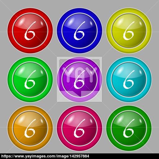 512x512 Number Six Icon Sign Symbol On Nine Round Colourful Buttons