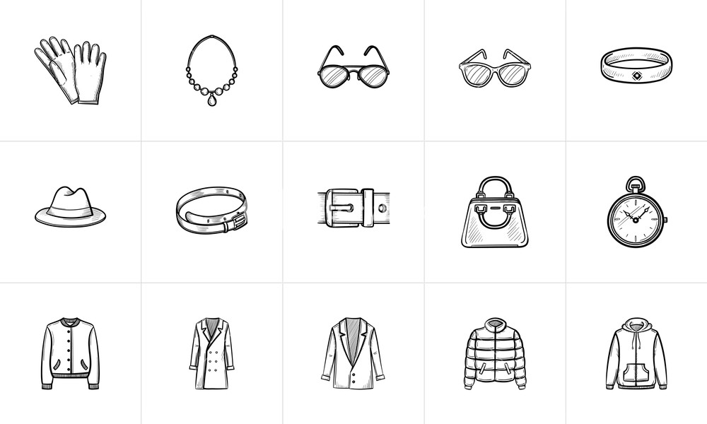 1000x600 Clothing And Accessory Sketch Icon Set Royalty Free Stock Image