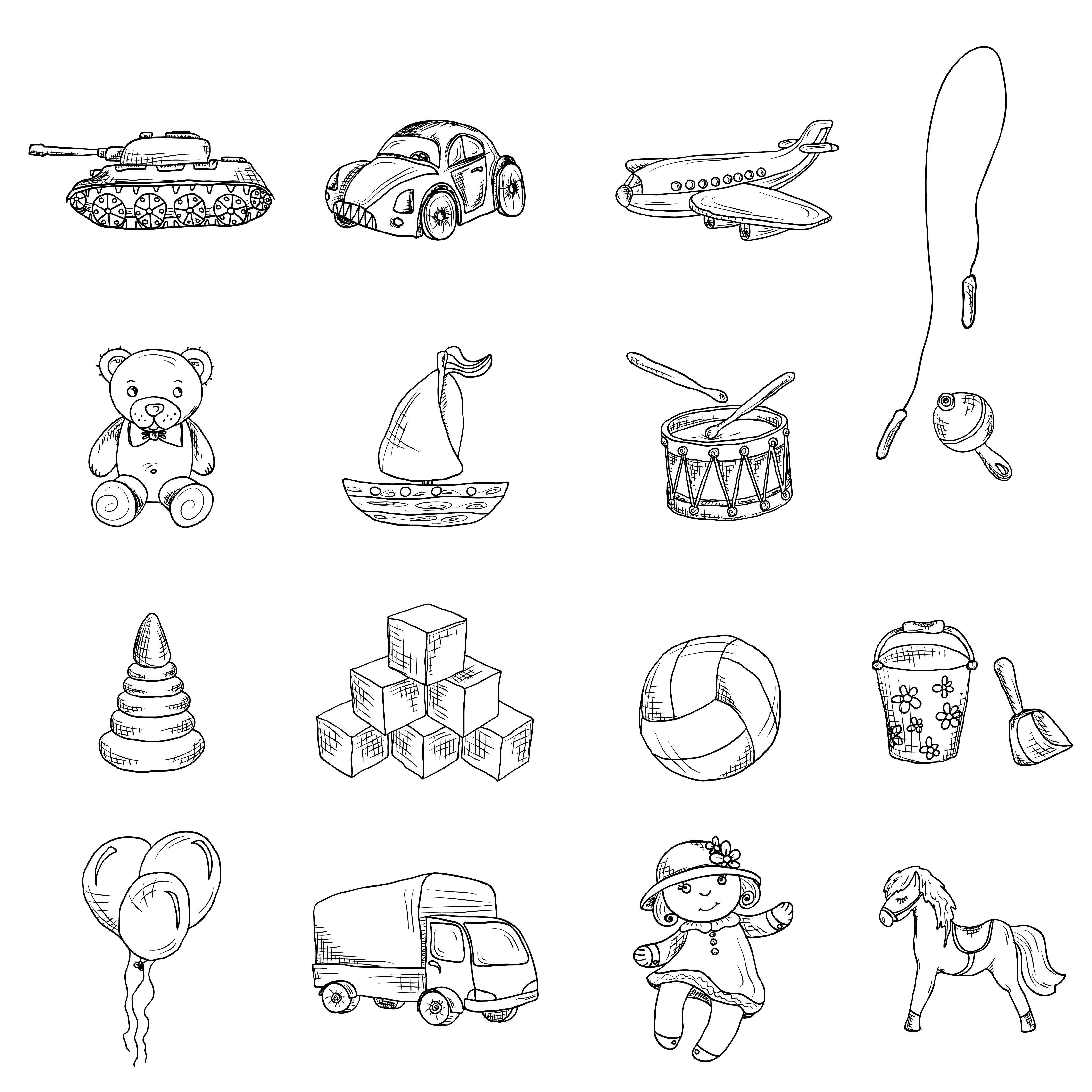 4500x4500 Toys Sketch Icons Set