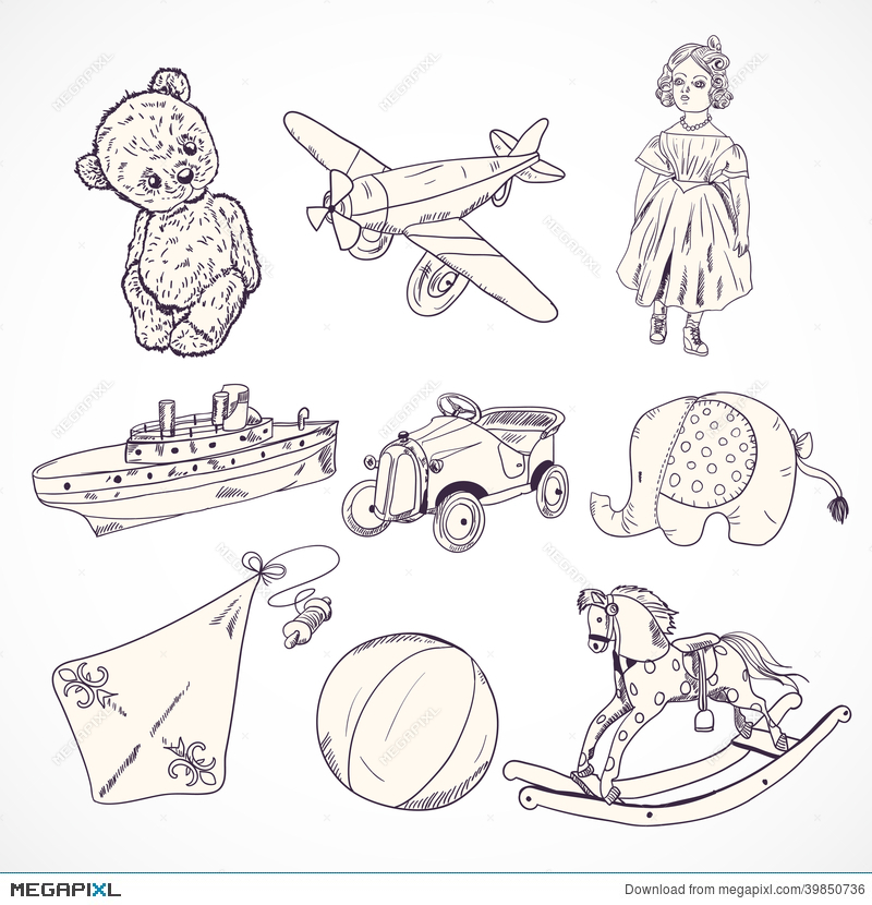 800x830 Toys Sketch Icons Set Illustration