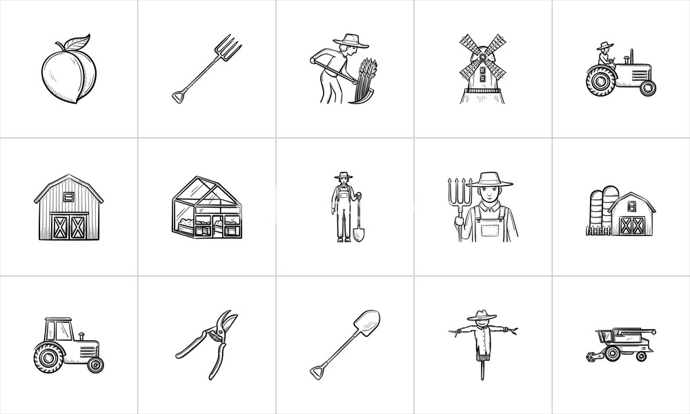 1000x600 Agriculture Hand Drawn Sketch Icon Set Royalty Free Stock Image