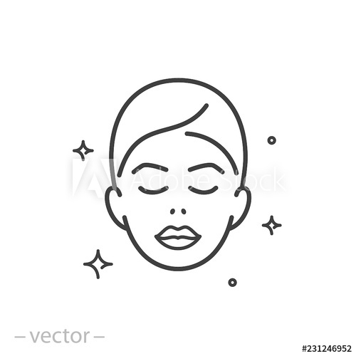 500x500 Skin Care Icon, Beauty Skin, Woman's Face Linear Sign On White