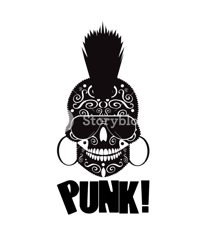 862x1000 Punk Skull Icon With Mohawk And Text, Vector Illustration Royalty