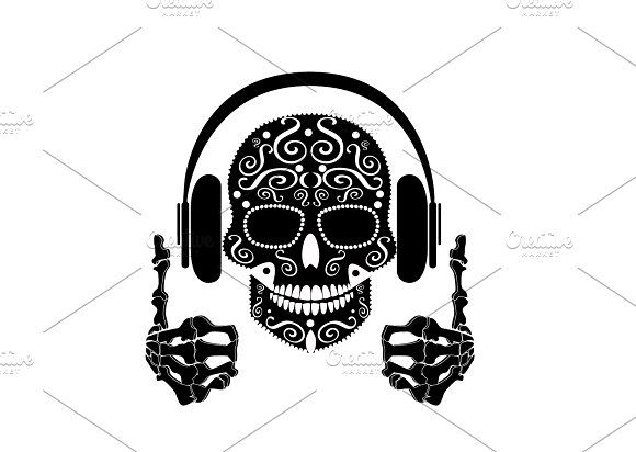 580x412 Dj Skull Icon Black And White