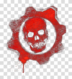 300x329 Gears Of War Skull No Text, Red Skull With Gear Illustration