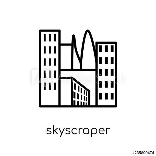 500x500 Skyscraper Icon Trendy Modern Flat Linear Vector Skyscraper Icon