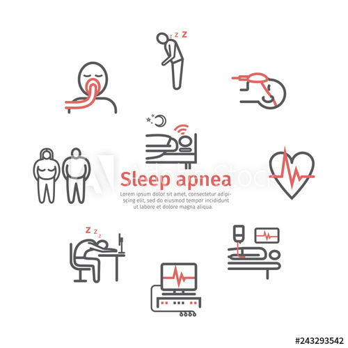 500x500 Sleep Apnea Banner Symptoms, Treatment Line Icons Set Vector
