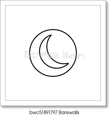 362x382 Sleep Mode Line Icon, Mobile Sign And New Moon, Art Print