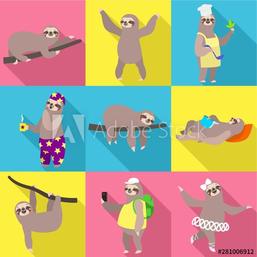 500x500 Sloth Icon Set Flat Set Of Sloth Vector Icons For Web Design