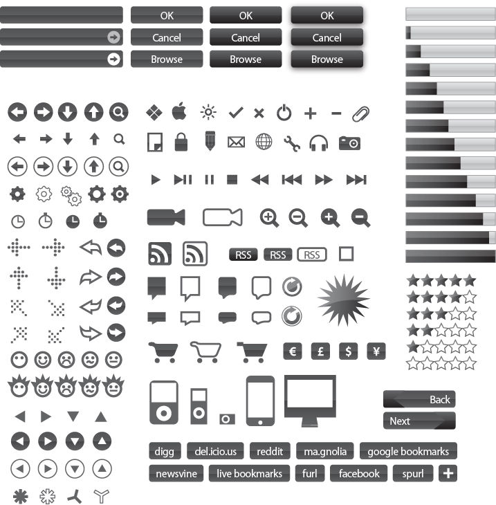 717x730 Small Icons And Buttons For Web Design