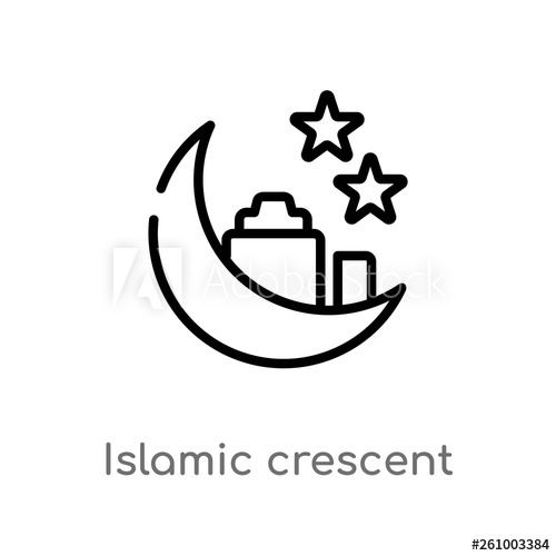500x500 Outline Islamic Crescent With Small Star Vector Icon Isolated