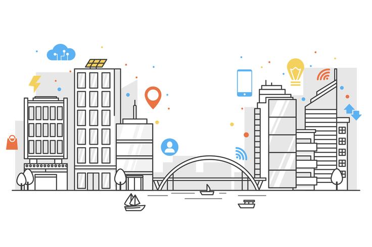 736x490 Smart City In Line Art With Colorful Icons