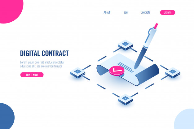 626x417 Digital Smart Contract, Isometric Icon Concept Of Electronic
