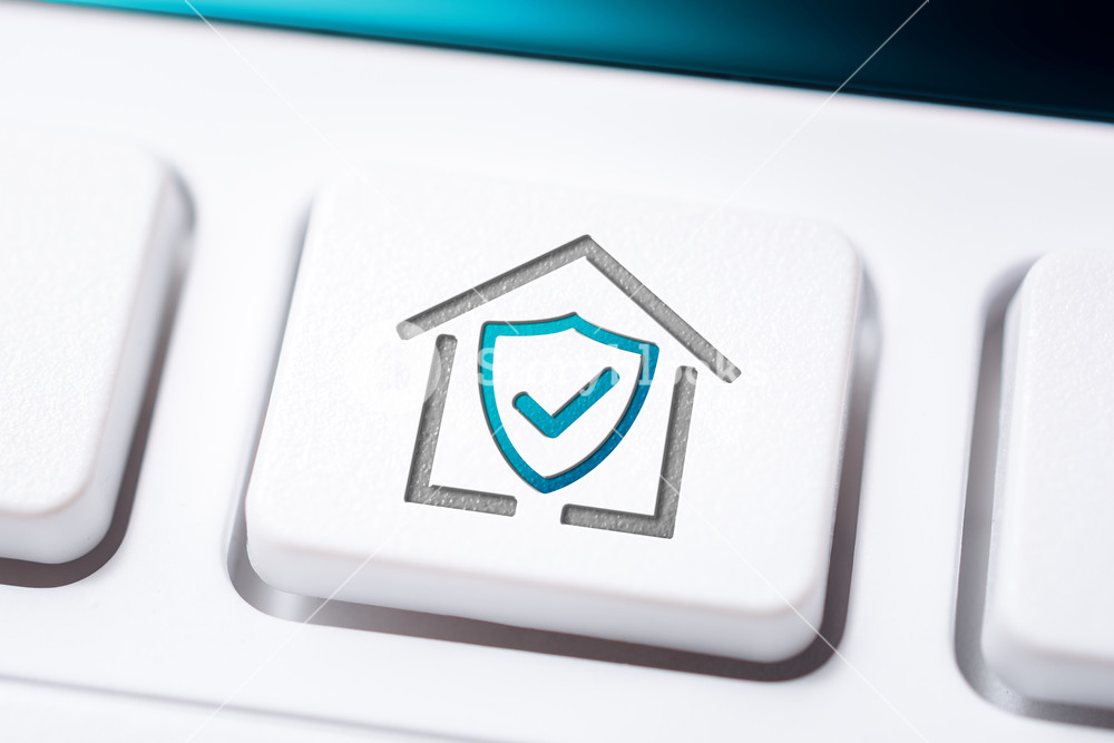1000x667 Macro Of A Smart Home Icon With Shield And Checkmark On Keyboard