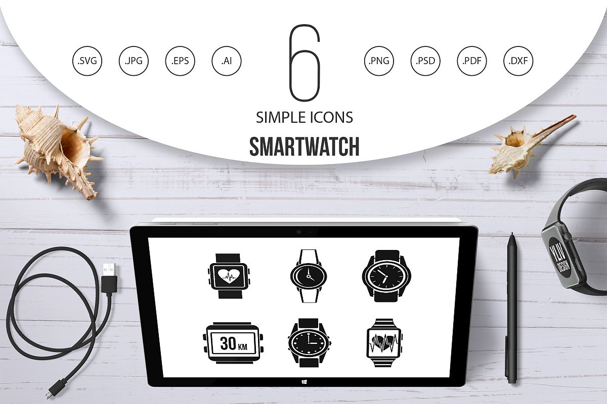 1200x800 Smartwatch Icon Set, Simple Style