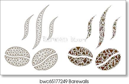 436x282 Polygonal Network Mesh Coffee Beans Smell And Mosaic Icon, Art