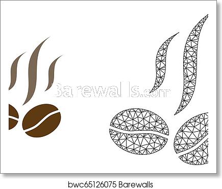 435x370 Vector Polygonal Mesh Coffee Beans Smell And Flat Icon, Art Print