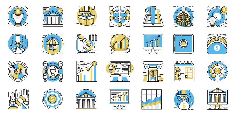 800x400 Vector Icons Pack, Flat Line Styles Categories