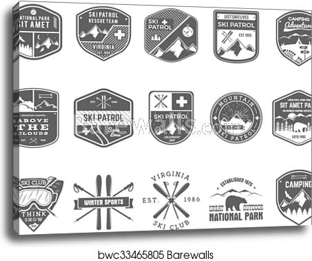 453x379 Set Of Ski Club, Patrol Labels Vintage Mountain Winter Camp