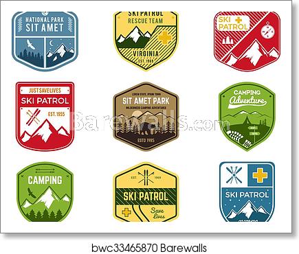 435x370 Set Of Ski Club, Patrol Labels Vintage Mountain Winter Camping