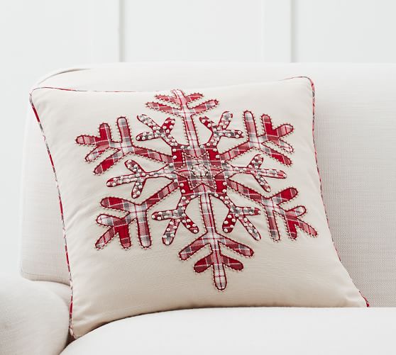 558x501 Plaid Snowflake Icon Embroidered Pillow Cover Pottery Barn