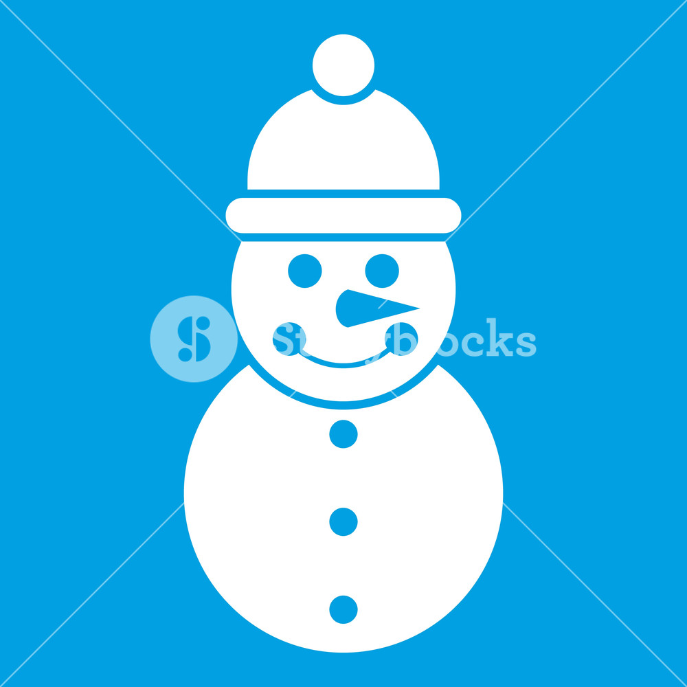 1000x1000 Snowman Icon White Isolated On Blue Background Vector Illustration