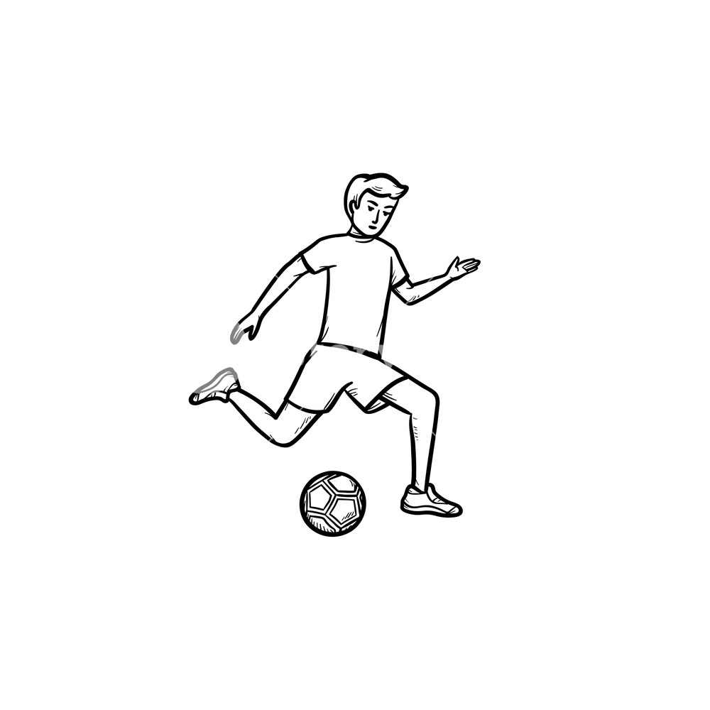 1000x1000 Soccer Player With Ball Hand Drawn Outline Doodle Icon Royalty