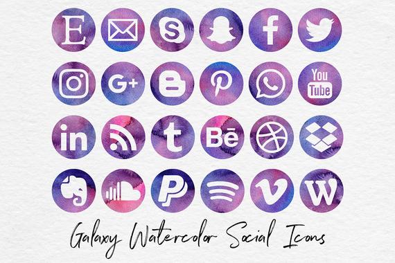 570x380 Galaxy Watercolor Social Media Icons Social Media Clipart Etsy