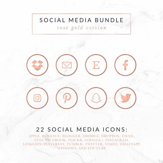 570x570 Rose Gold Foil Social Media Icons Social Media Buttons Rose Etsy