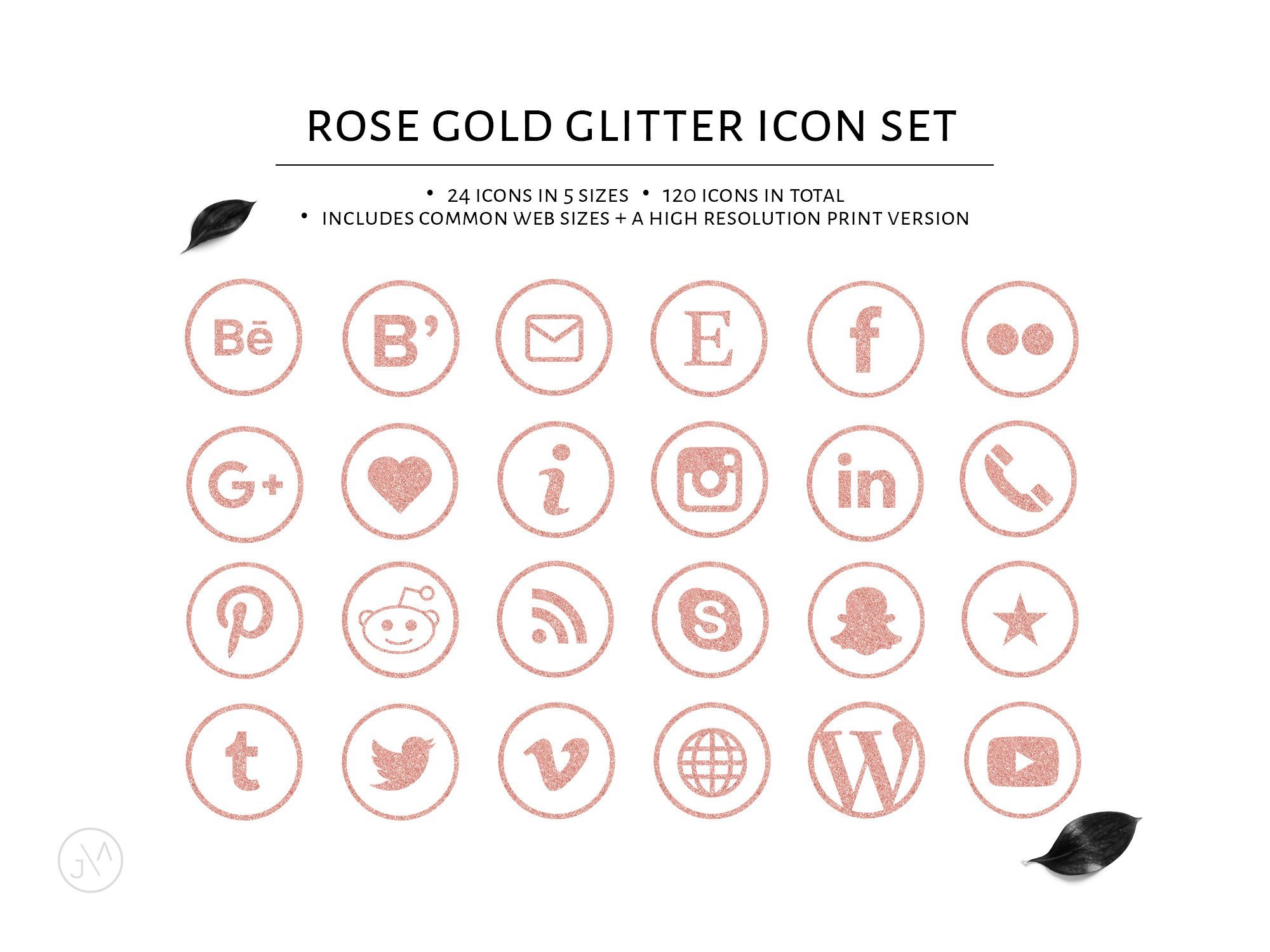 Social Media Icon Set, Rose Gold Glitter, Social Media Graphic 2000x1500 Social Media Icon Set, Rose Gold Glitter, Social Media Graphic