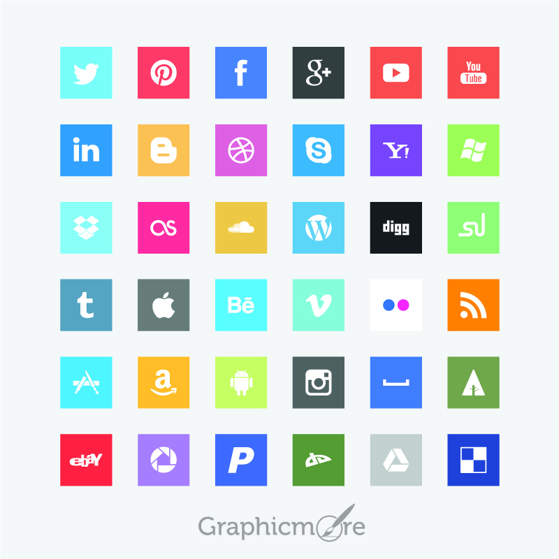 Flat Social Media Square Icons Design Free Vector Download 800x800 Flat Social Media Square Icons Design Free Vector Download