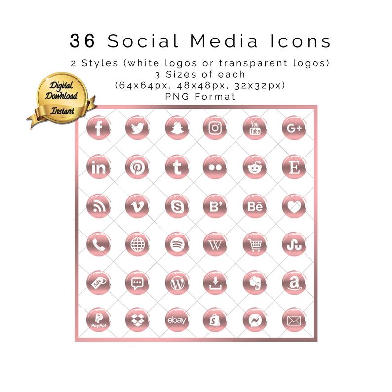 794x794 Social Media Icons Pink Png Format Multiple Sizes Etsy