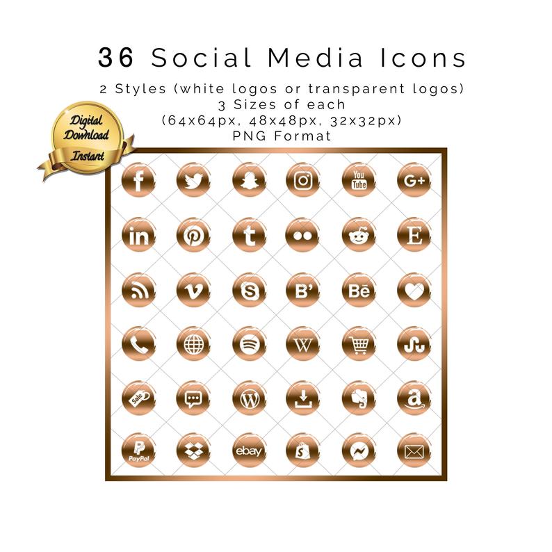794x794 Social Media Icons Golden Brown Png Format Multiple Sizes Etsy