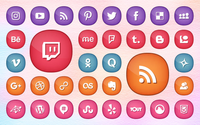 640x400 Social Media Buttons Set For Feminine Girly Blogs Websites