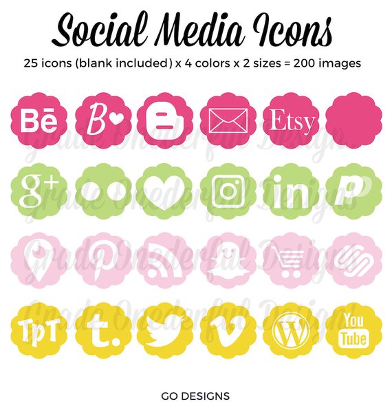 570x609 Social Media Icons, Vector Icons, Blog Buttons, Social Media